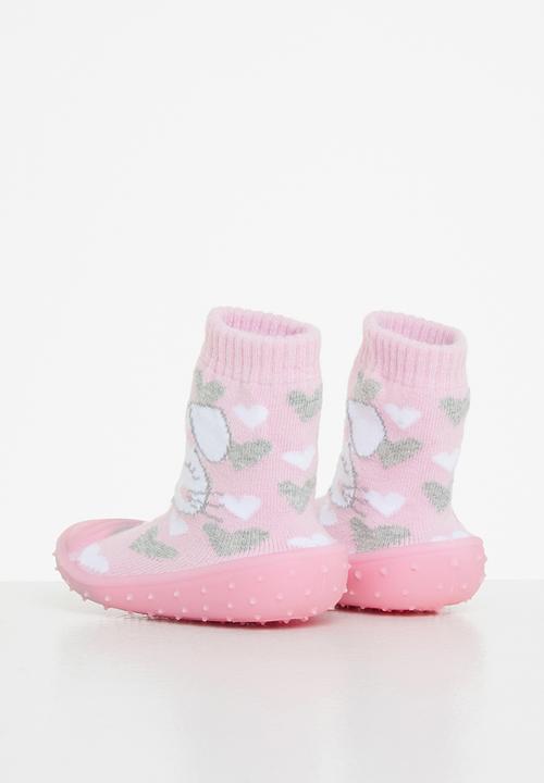 Character Group - Bunny rubber sole booties - pink