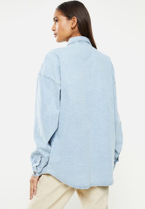 Glamorous - Oversized light stone washed denim shirt - blue 
