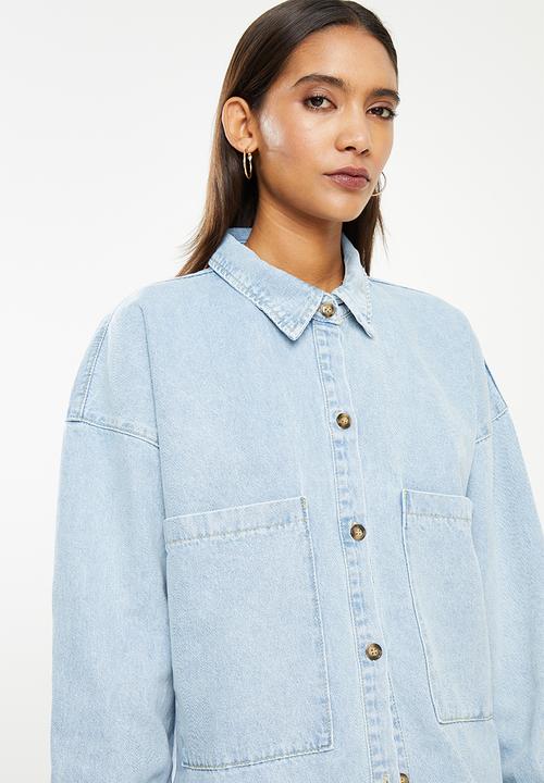 Glamorous - Oversized light stone washed denim shirt - blue 