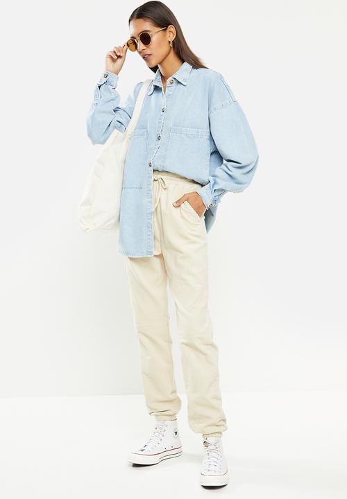 Glamorous - Oversized light stone washed denim shirt - blue 