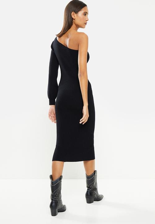 Glamorous - One shoulder midi knit dress - Black