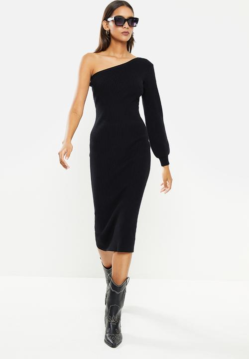 Glamorous - One shoulder midi knit dress - Black