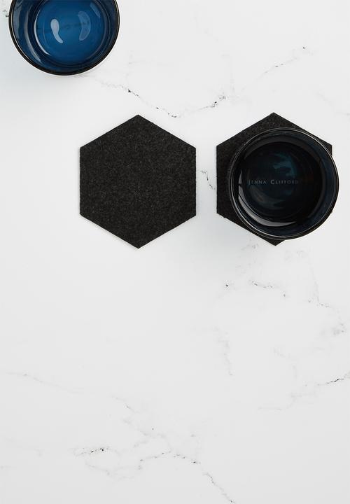 The Joinery - Felt coaster set of 6 hexagon - charcoal 