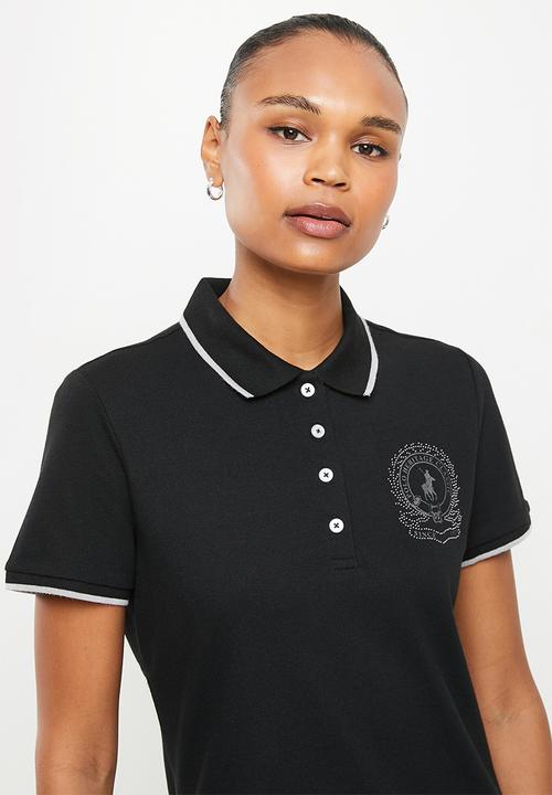 POLO - Wmn short sleeve nailhead golfer dress - black