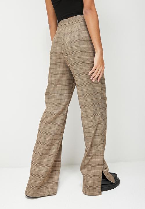 Blake - Check wide leg trouser - brown