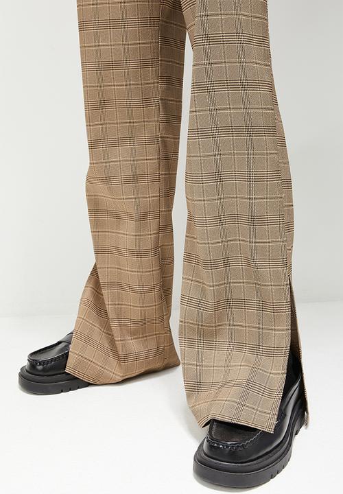 Blake - Check wide leg trouser - brown