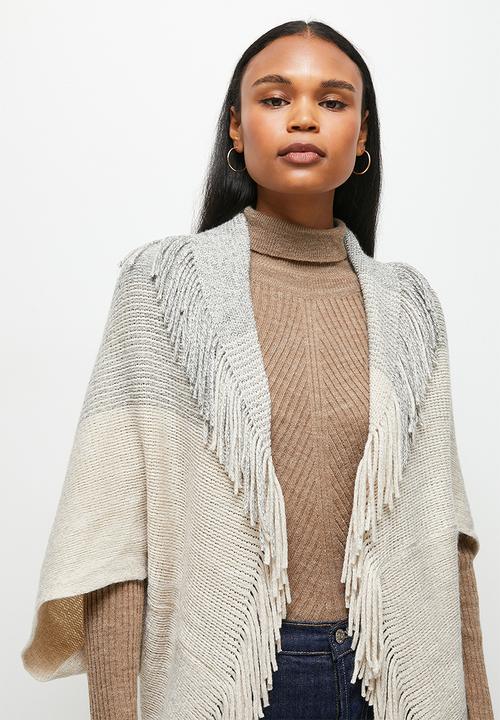 edit - Fringed poncho - stone