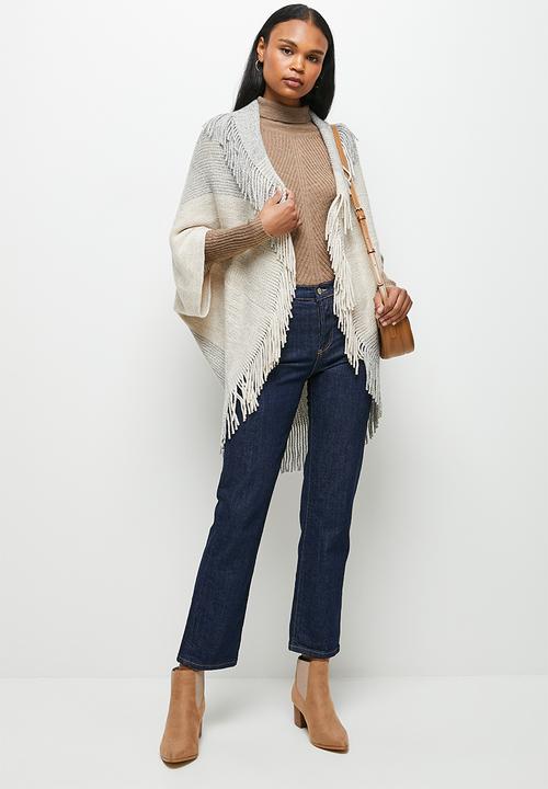 edit - Fringed poncho - stone