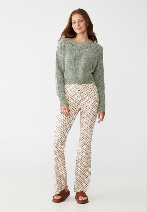 Cotton On - Everyday crop pullover - luxe green & white twist