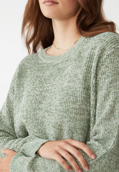 Cotton On - Everyday crop pullover - luxe green & white twist