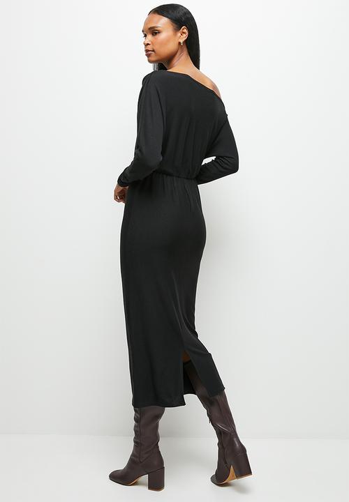 MILLA - Slash neck soft touch dress  - black