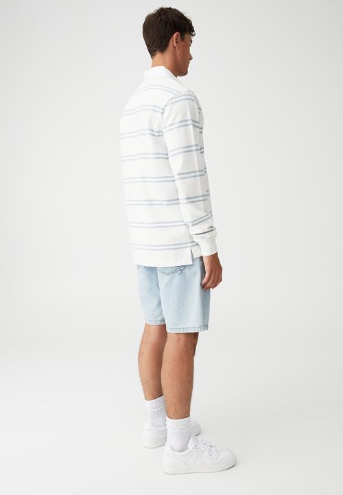 Cotton On - Rugby long sleeve polo - sky blue double stripe
