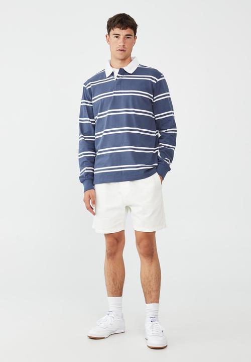 Cotton On - Rugby long sleeve polo - moonlight blue double stripe