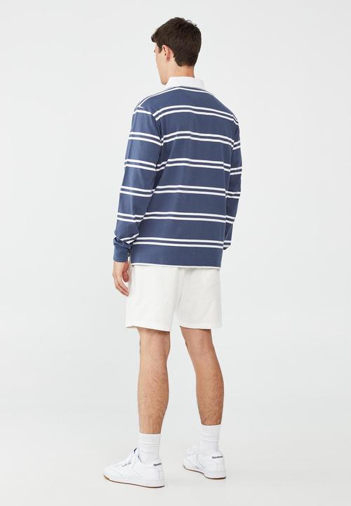 Cotton On - Rugby long sleeve polo - moonlight blue double stripe