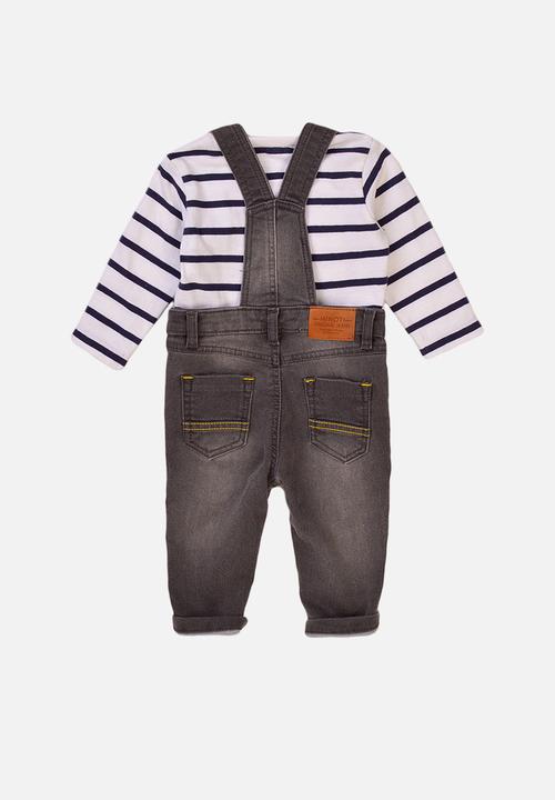 MINOTI - 2 Piece long sleeve tee & dungaree set - grey 