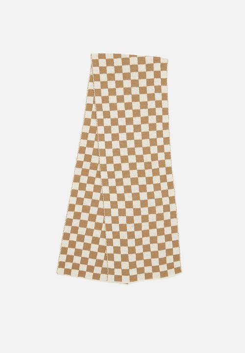 edit - Plaid printed scarf - cream & brown