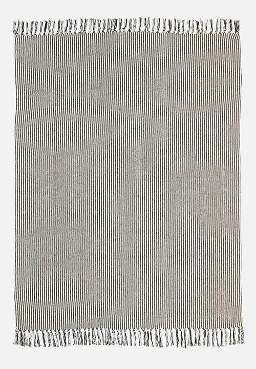 H&S - Cotton throw with fringe - black & neutral 