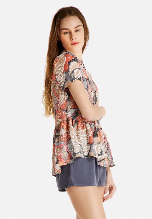 Dahlia - Abstract Print Peplum Blouse