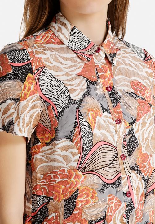 Dahlia - Abstract Print Peplum Blouse
