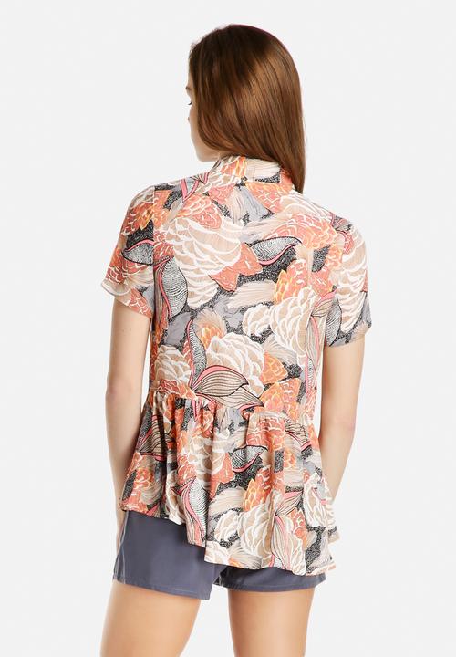 Dahlia - Abstract Print Peplum Blouse