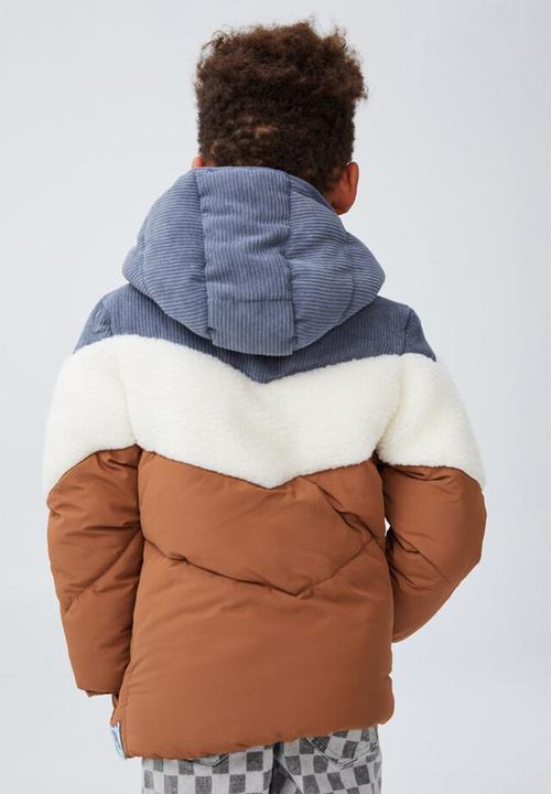 Cotton On - Frankie spliced puffer jacket - vintage navy & cord sherpa