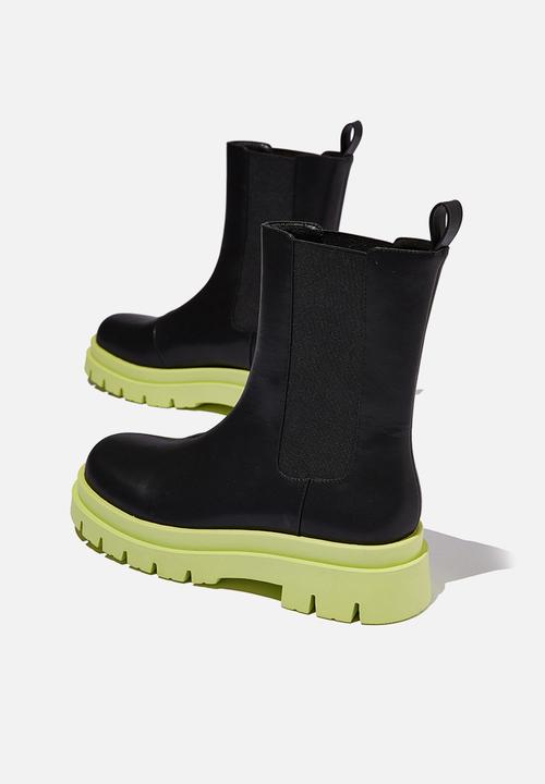 Cotton On - Maze combat midi gusset boot - black & lime green