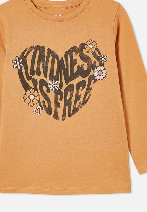 Cotton On - Penelope long sleeve tee - apricot sun/kindness is free