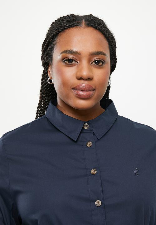 POLO - Plus woman long sleeve belted shirt dress - navy