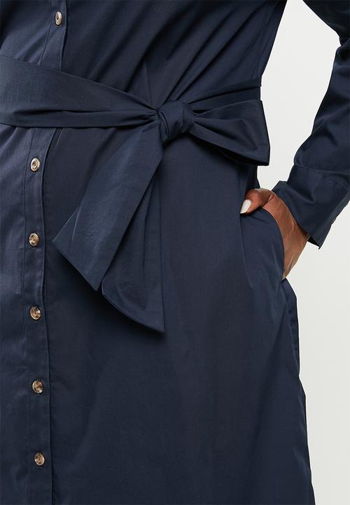 POLO - Plus woman long sleeve belted shirt dress - navy