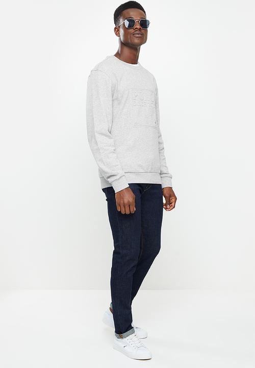 POLO - Men crew embossed sweat - grey mel