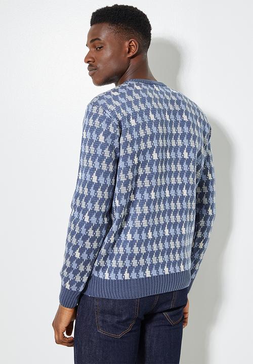 Superbalist - Check pattern crew knit - blue 
