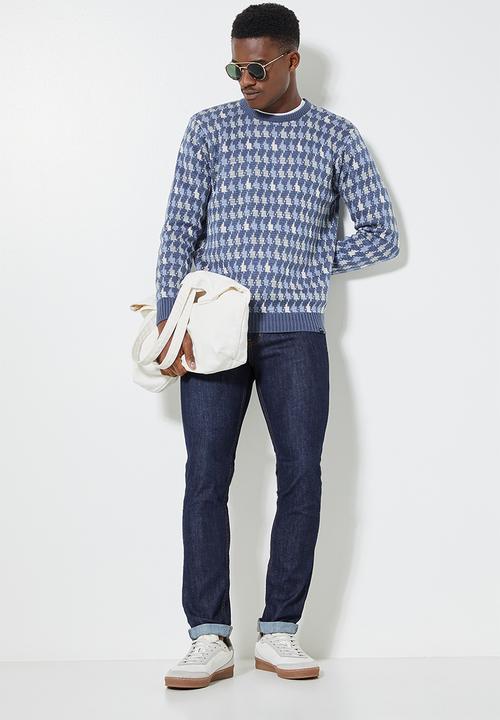 Superbalist - Check pattern crew knit - blue 