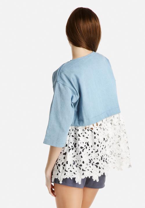 Dahlia - Oversized Denim Top with Lace Hem