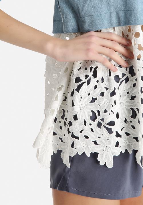 Dahlia - Oversized Denim Top with Lace Hem