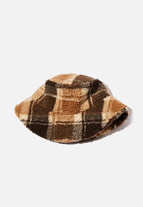 Rubi - Bianca textured bucket hat - choc heritage check