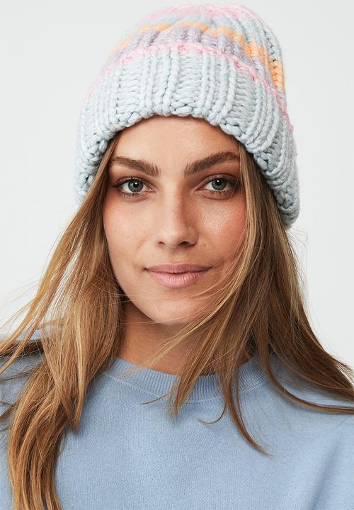 Rubi - Chunky knit beanie - calm blue stripe
