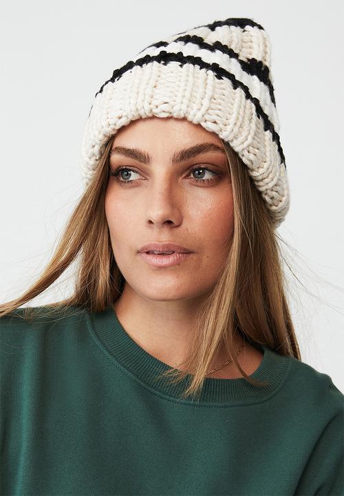 Rubi - Chunky knit beanie - neutral stripe