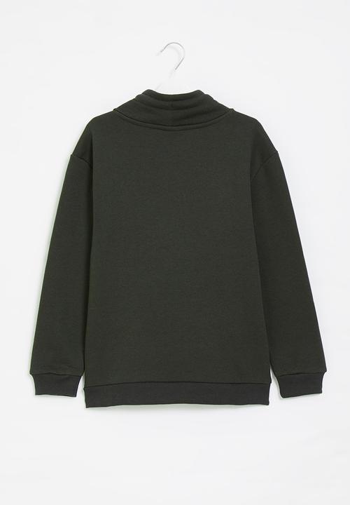 POLO - Boys high neck crested sweater - olive