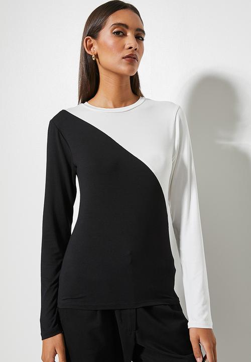 Superbalist - Diagonal colourblocked top - black & white
