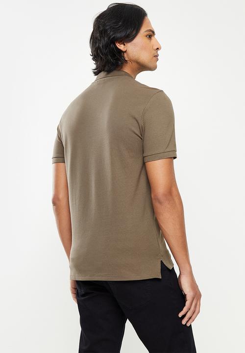 POLO - Mens plain pique short sleeve golfer - dark taupe