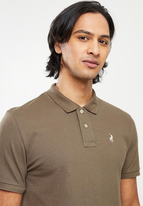 POLO - Mens plain pique short sleeve golfer - dark taupe