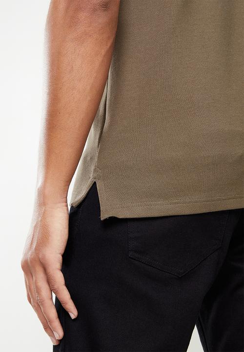 POLO - Mens plain pique short sleeve golfer - dark taupe