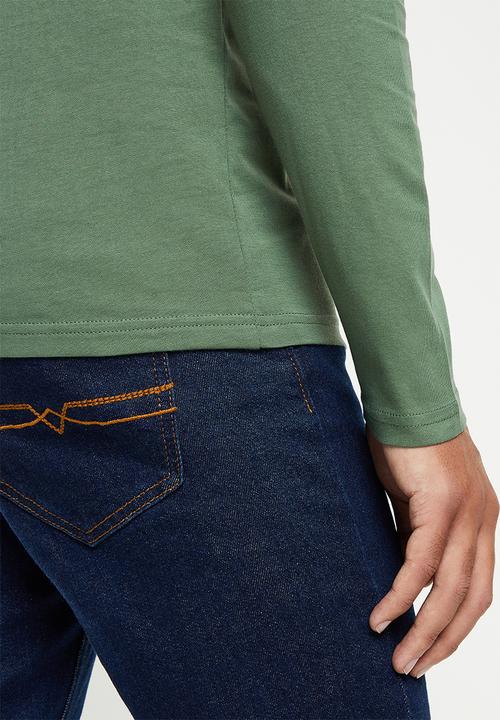 POLO - Men plain long sleeve tee - fatigue
