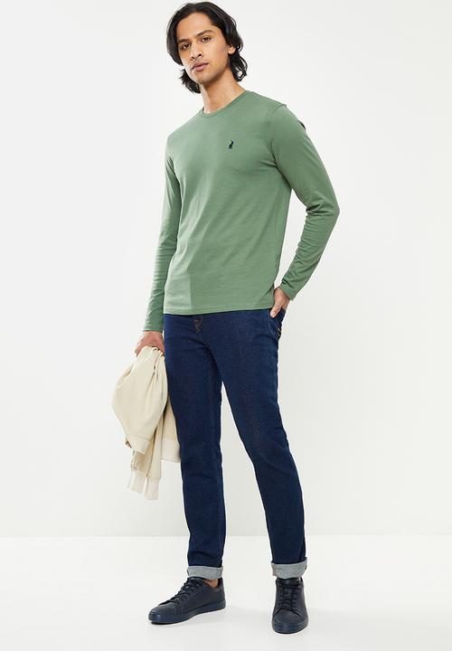 POLO - Men plain long sleeve tee - fatigue