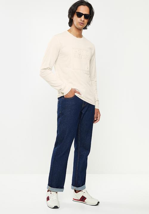POLO - Men embossed long sleeve tee - stone