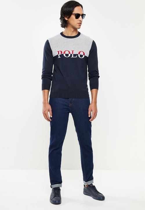 POLO - Men colourblock long sleeve knitwear - navy
