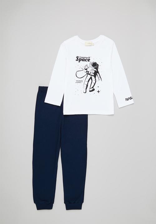 Superbalist Kids - Younger boys Nasa long sleeve tee & pants pj set - white & navy