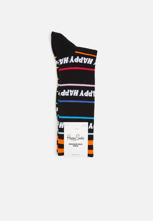 Happy Socks - Happy line thin crew socks - black