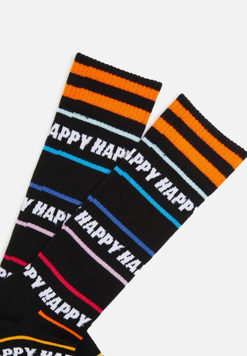 Happy Socks - Happy line thin crew socks - black