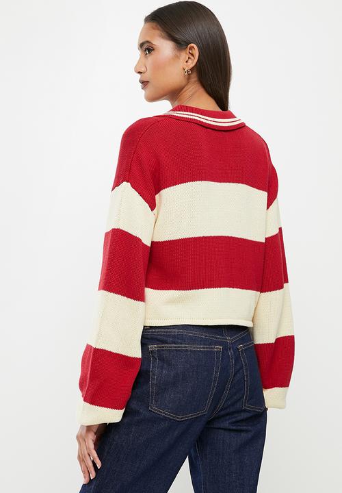 Glamorous - Rugby stripe knit - red & beige 